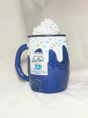 Blue Glitter Holiday Lattes Ceramic Mug with Whipped Top
